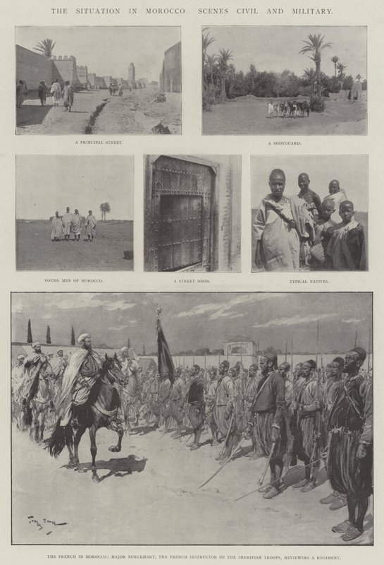 Situace v Maroku, civilní a vojenské scény od Georges Bertin Scott