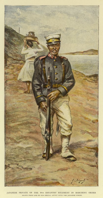 Japonský vojín 10. pěšího pluku v pochodovém řádu od Georges Ferdinand Bigot