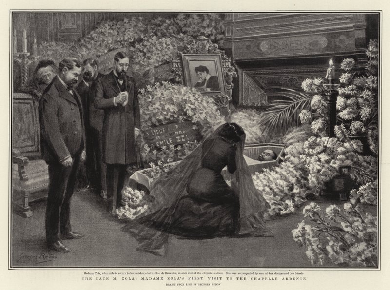 Zesnulý M. Zola, první návštěva madame Zoly v Chapelle Ardente od Georges Redon