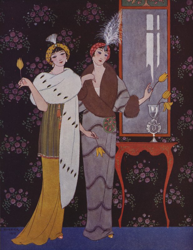 Módní talíř ve stylu Art Deco (barva lito) od Georges (after) Barbier