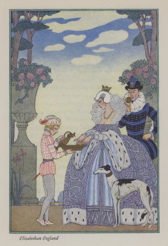 The Romance of Parfume: Alžbětinská Anglie (barva lito) od Georges (after) Barbier
