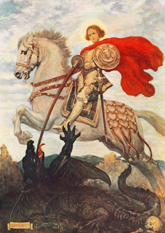 Svatý Jiří a drak (barevná litografie) od Georges Bertin Scott