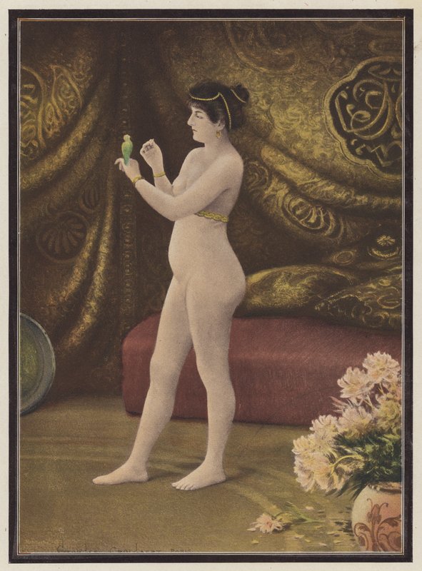 Oblíbená žena s ptákem (barva litho) od Georges Croegaert