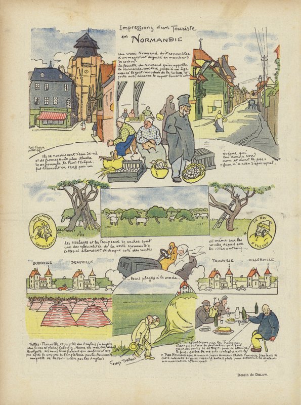 Dojmy turisty v Normandii. Ilustrace pro Le Rire od Georges Delaw