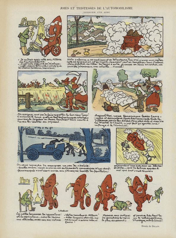 Radosti a smutky motorismu. Ilustrace pro Le Rire od Georges Delaw