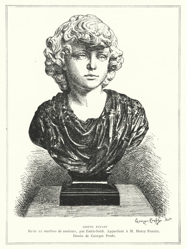 Busta italského architekta a malíře Giotta jako dítěte od francouzského sochaře Emile Soldiho od Georges Ernest Profit