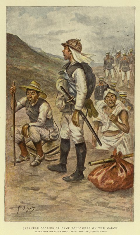 Japonští coolies nebo táboroví následovníci na pochodu od Georges Ferdinand Bigot