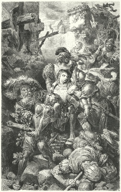 Franz von Sickingen smrtelně zraněn při obléhání Burg Nanstein, 1523 od German School
