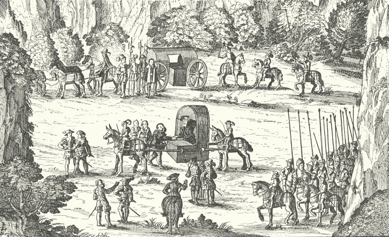 Propuštění Jana Fridricha I., saského kurfiřta, ze zajetí z rukou císaře Svaté říše římské Karla V. v Linci, Rakousko, 1552 od German School