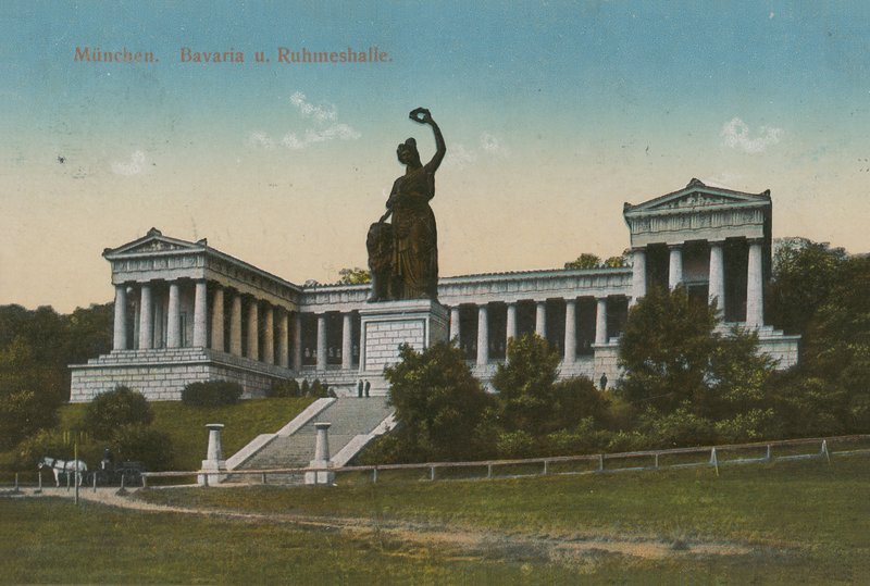 Bavorská socha a Ruhmeshalle, Mnichov. Pohlednice odeslaná v roce 1913. od German Photographer