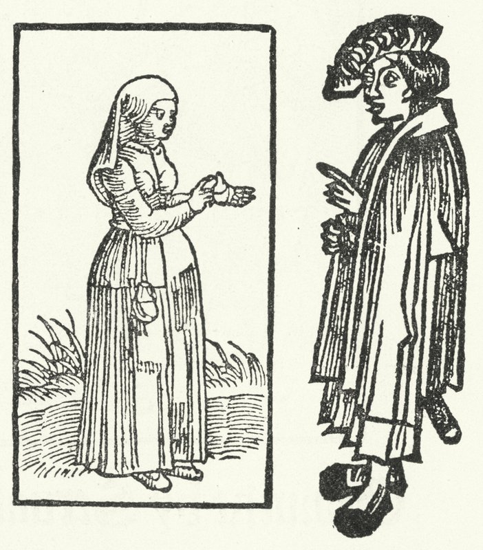 Dřevoryt scény z příběhu Till Eulenspiegel. (rytina) od German School