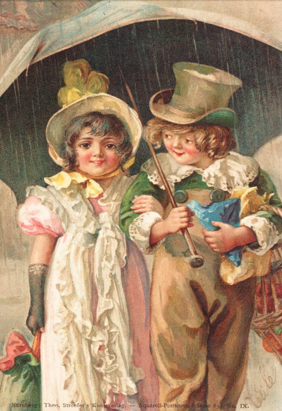 Mladý chlapec chodí ruku v ruce s mladou dívkou (barva litho) od German School