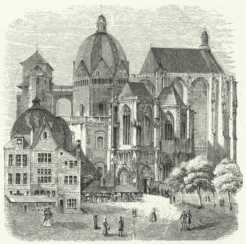 Katedrála v Cáchách (rytina) od German School