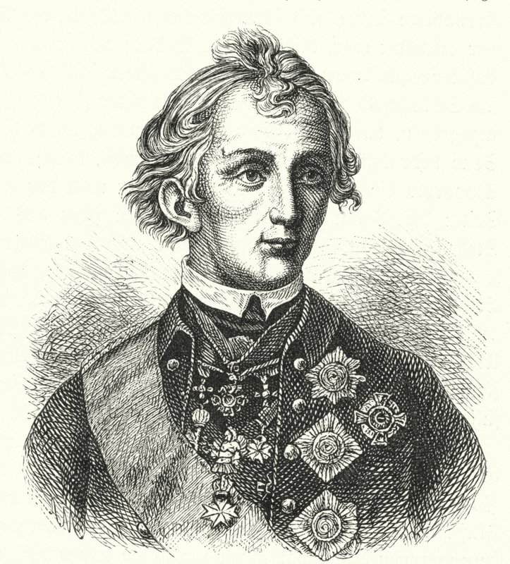 Alexander Suvorov, ruský generál (rytina) od German School