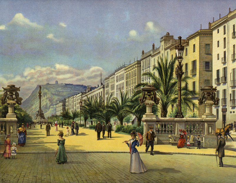 Barcelona, Paseo de Colon (chromolit) od German School