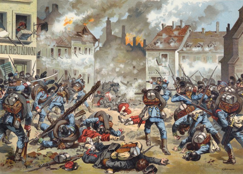 Bitva v ulicích Bazeilles, francouzsko-pruská válka, 1. září 1870 od German School