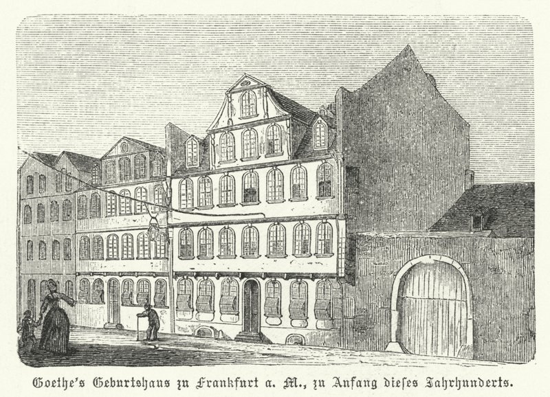 Místo narození německého autora Johanna Wolfganga von Goethe, Frankfurt nad Mohanem, začátek 19. století (rytina) od German School