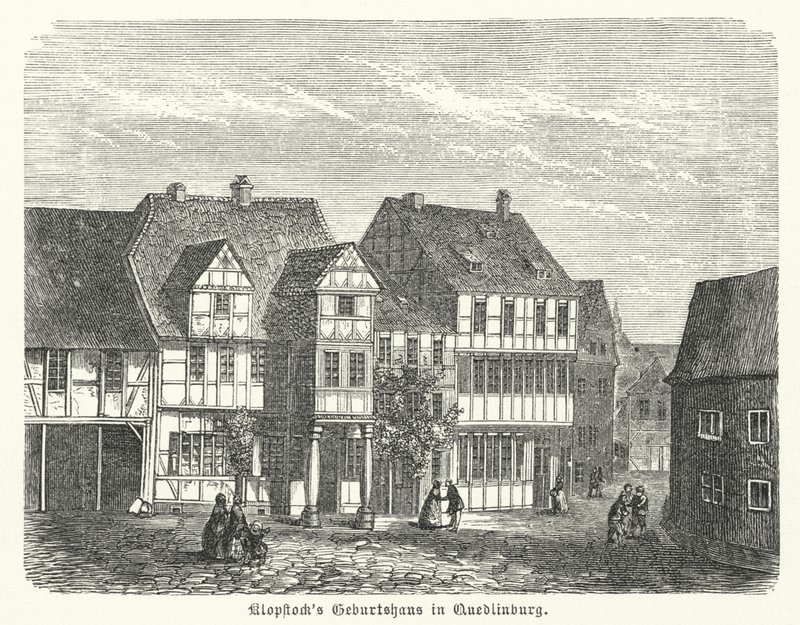 Místo narození básníka Friedricha Gottlieba Klopstocka, Quedlinburg, Německo (rytina) od German School