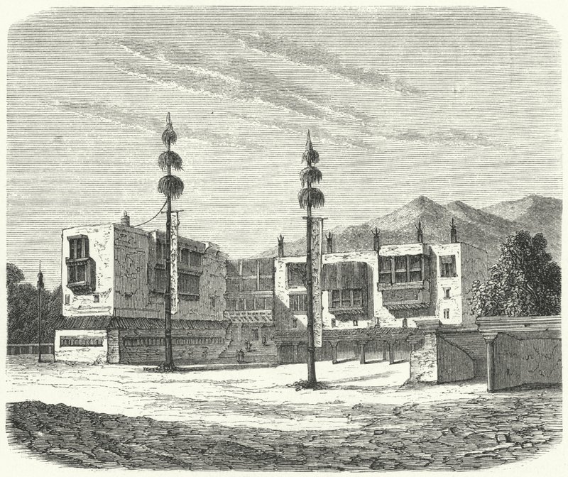 Buddhistický klášter v Tibetu (rytina) od German School