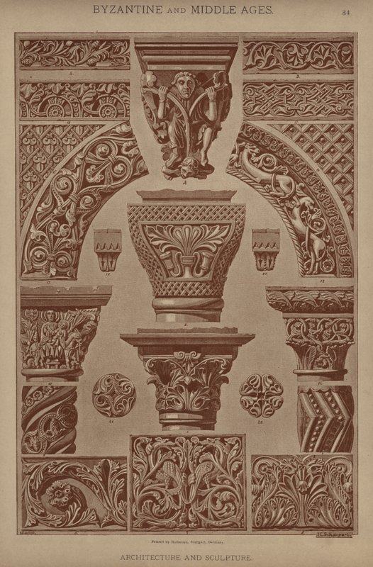 Byzantský a středověk, architektura a sochařství (barevné lito) od German School