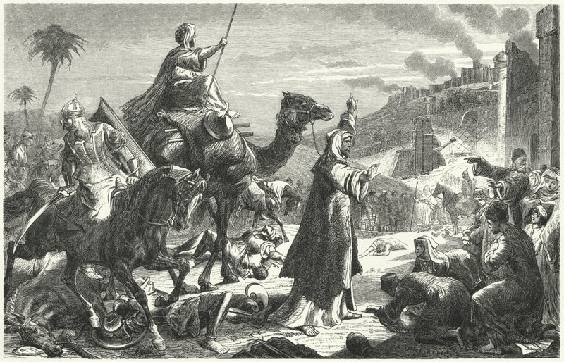 Chalífa Umar vstupující do Jeruzaléma, 637 (rytina) od German School
