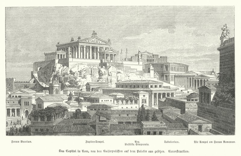 Capitoline Hill, starověký Řím (rytina) od German School