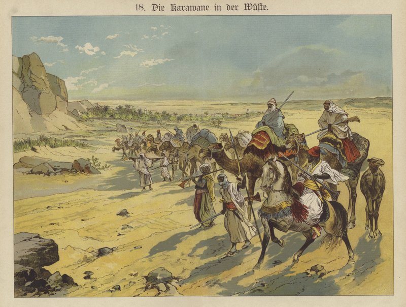 Karavana v arabské poušti (barva litho) od German School