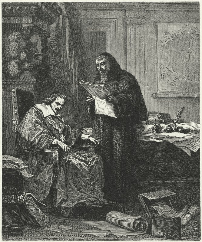 Kardinál Richelieu a jeho důvěrník a agent Pere Joseph (rytina) od German School