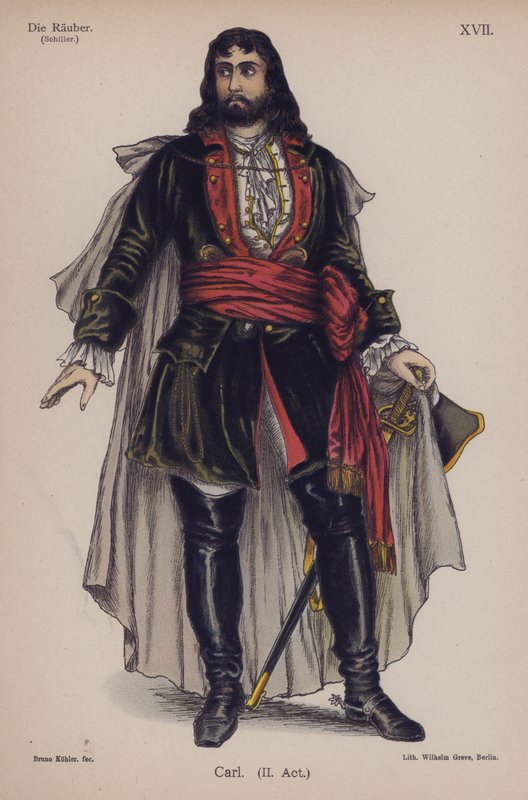 Carl, z Die Rauber (Loupežníci) od Friedricha Schillera (barevné lito) od German School