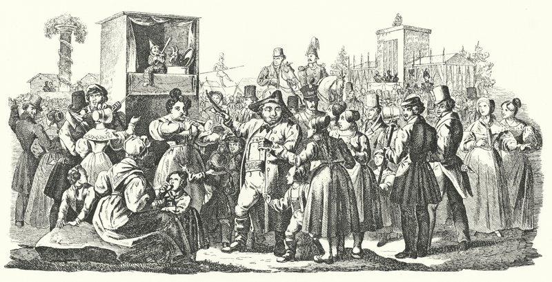 Karneval ve Stuttgartské čtvrti Cannstatt, podzim 1835 (rytina) od German School