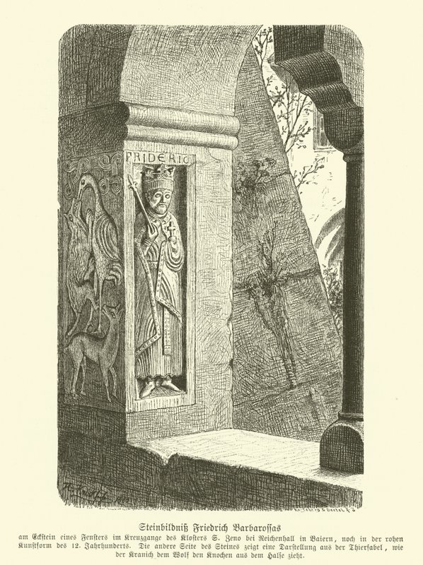 Vytesaný kamenný obraz Fredericka Barbarossy, císaře Svaté říše římské (rytina) od German School