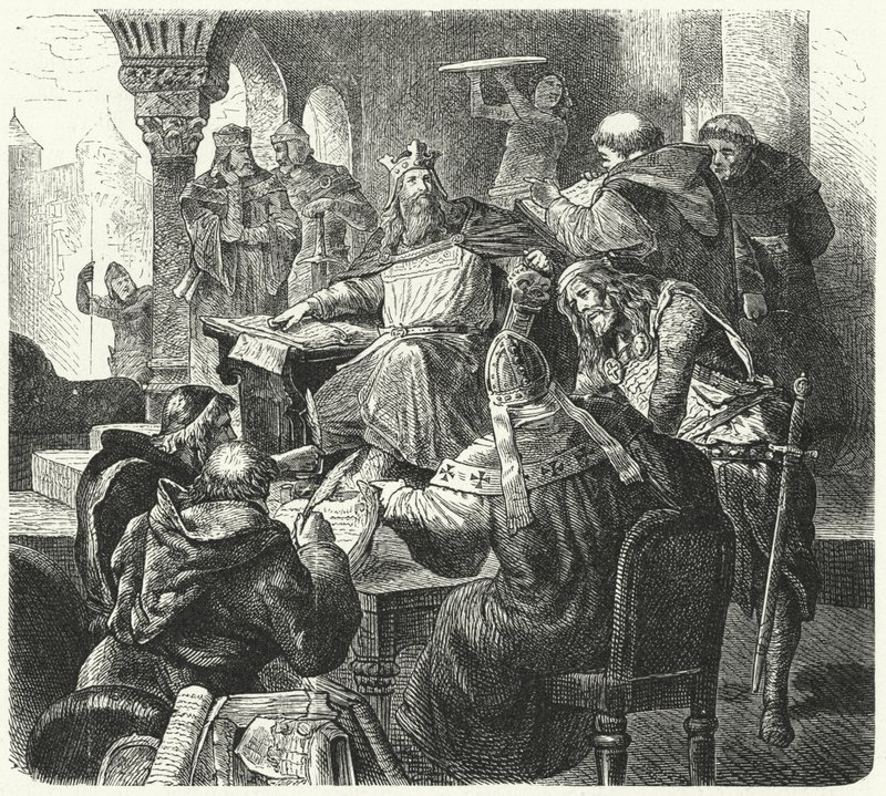 Karel Veliký konzultace s učenci a duchovními (rytina) od German School