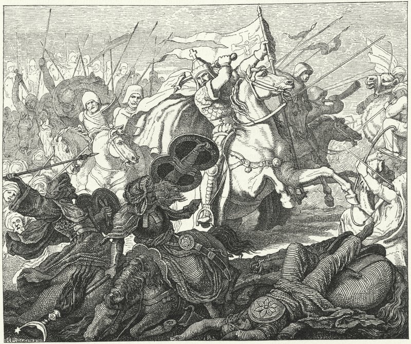 Charles Martel v bitvě u Poitiers, 732 (rytina) od German School