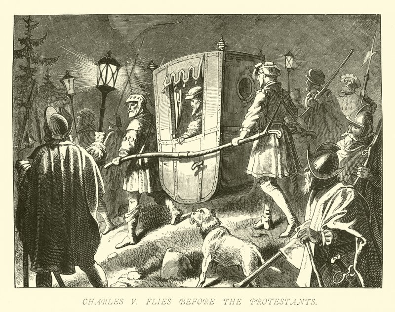 Karel V. letí před protestanty od German School
