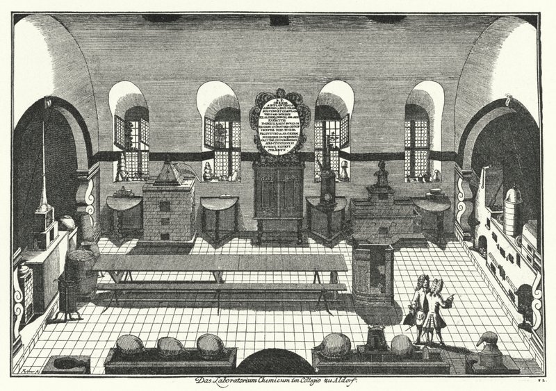 Chemická laboratoř na univerzitě v Altdorfu (rytina) od German School