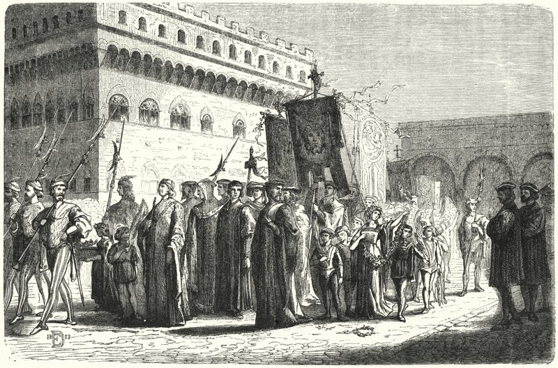 Dětský průvod ve Florencii za vlády Girolama Savonaroly (rytina) od German School