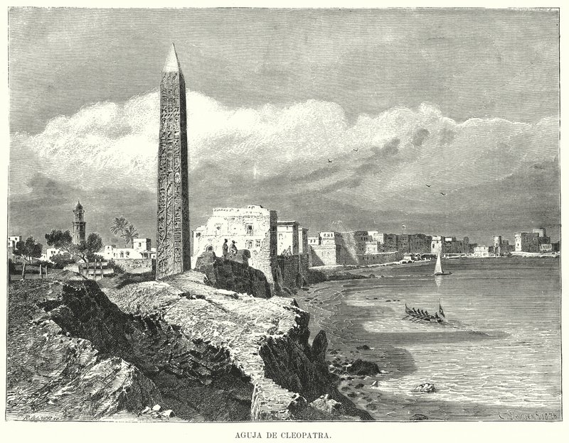 Kleopatřina jehla, Alexandrie, Egypt (litho) od German School