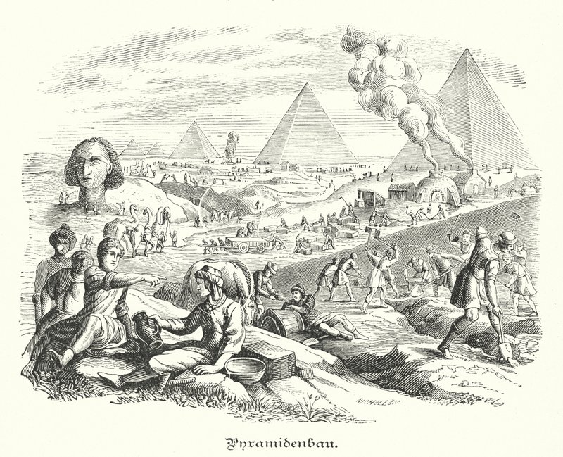Stavba pyramid, starověký Egypt (rytina) od German School