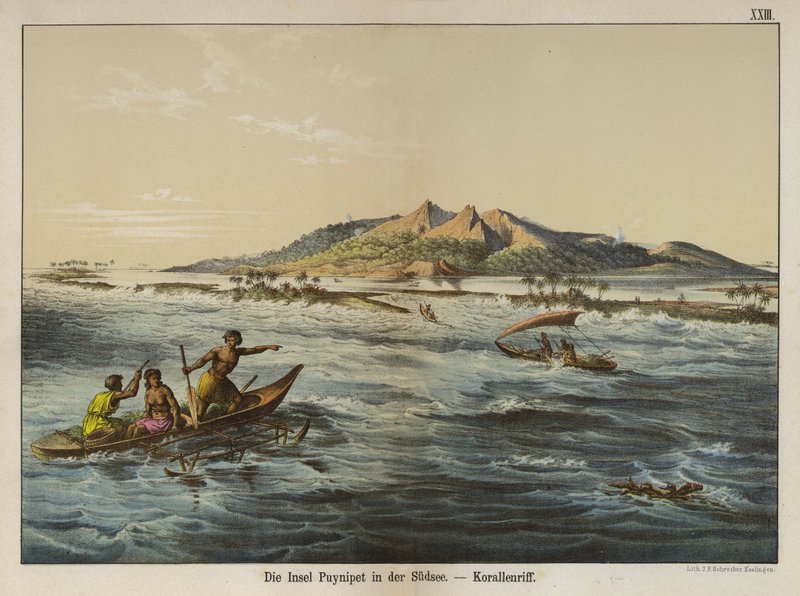 Korálový útes u ostrova Puynipet (Pohnpei), Caroline Islands (barva litho) od German School