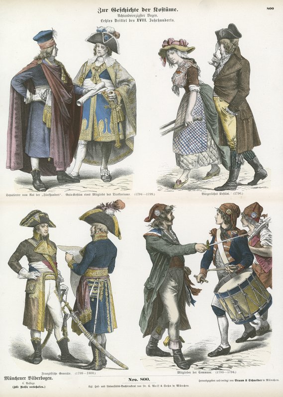 Kostýmy revoluční Francie, konec 18. století od German School