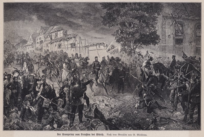 Korunní princ Frederick Pruský v bitvě u Woerth, Francie, francouzsko-pruská válka od German School