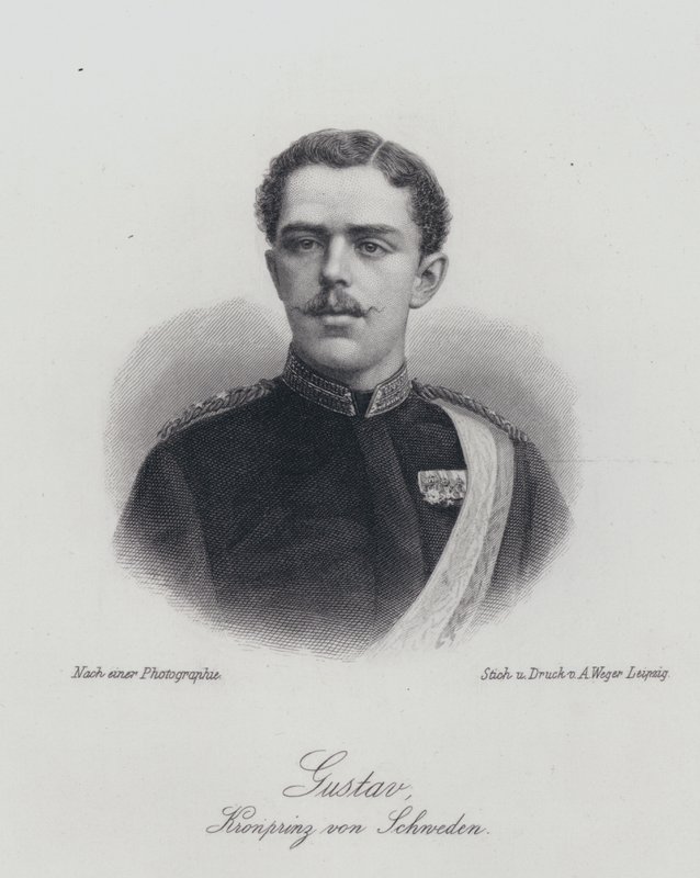 Korunní princ Gustaf Švédska, budoucí král Gustaf V (rytina) od German School