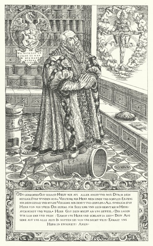 Cyriacus Schnaus, lékárník v 16. století Norimberk (rytina) od German School
