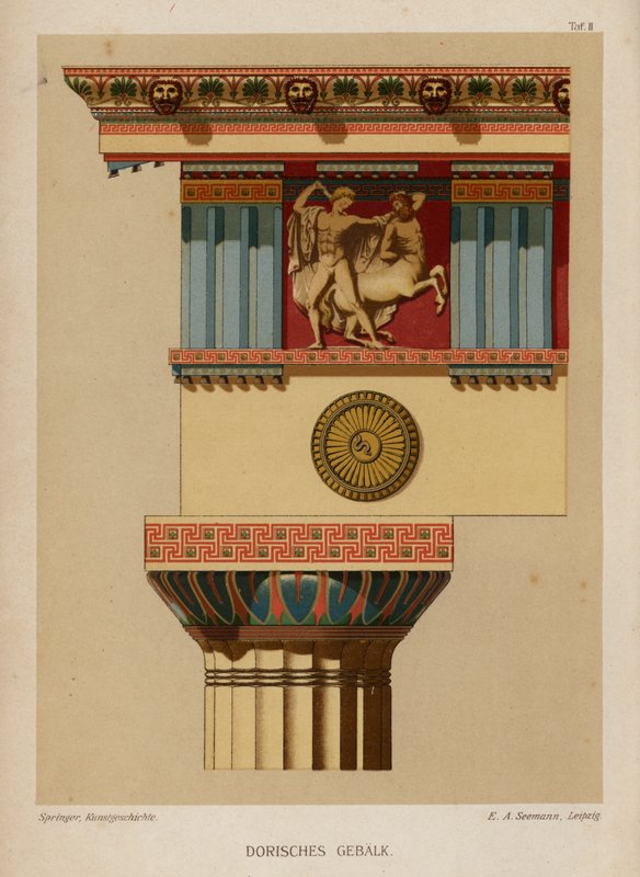 Dórské kladí, starověká řecká architektura (barva litho) od German School
