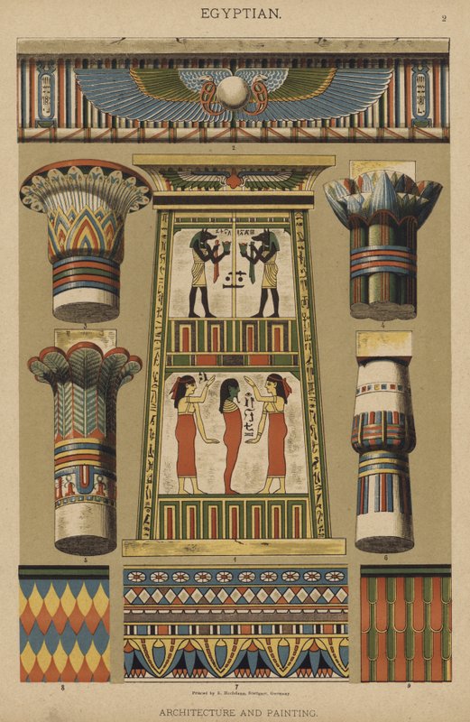Egyptština, architektura a malířství (barevné lito) od German School
