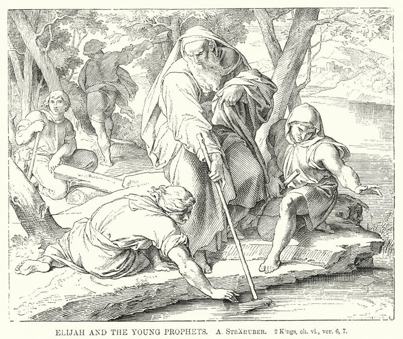 Eliáš a mladí proroci, 2 králové, ch vi, ver 6, 7 (rytina) od German School