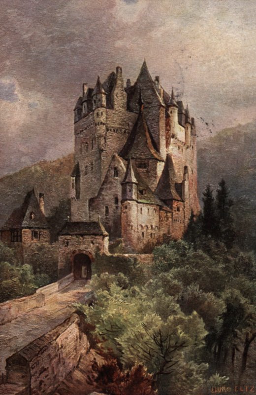 Zámek Eltz, údolí Mosely, Německo (barevná litografie) od German School