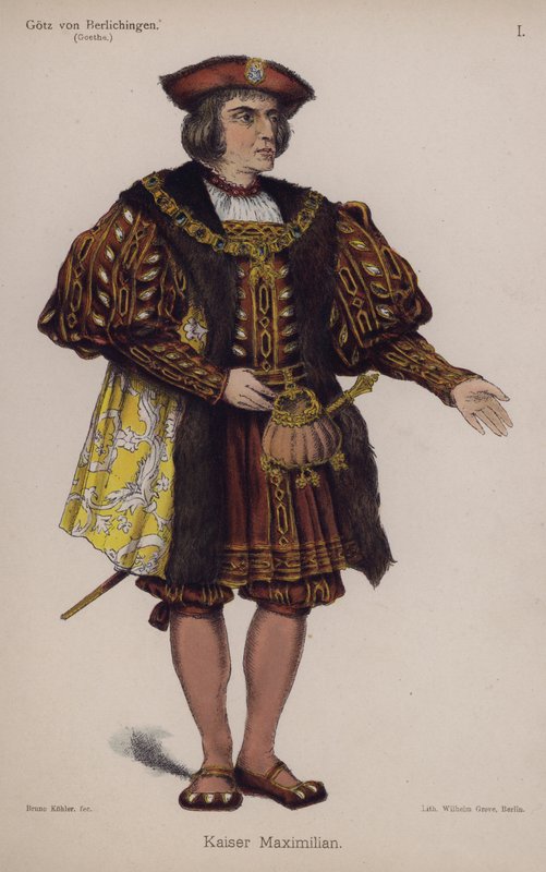Císař Maxmilián, z Gotz von Berlichingen od Goetha (barevné lito) od German School