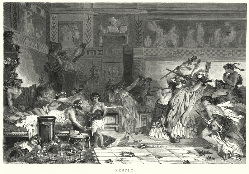 Zábava po jídle na římské hostině (litho) od German School