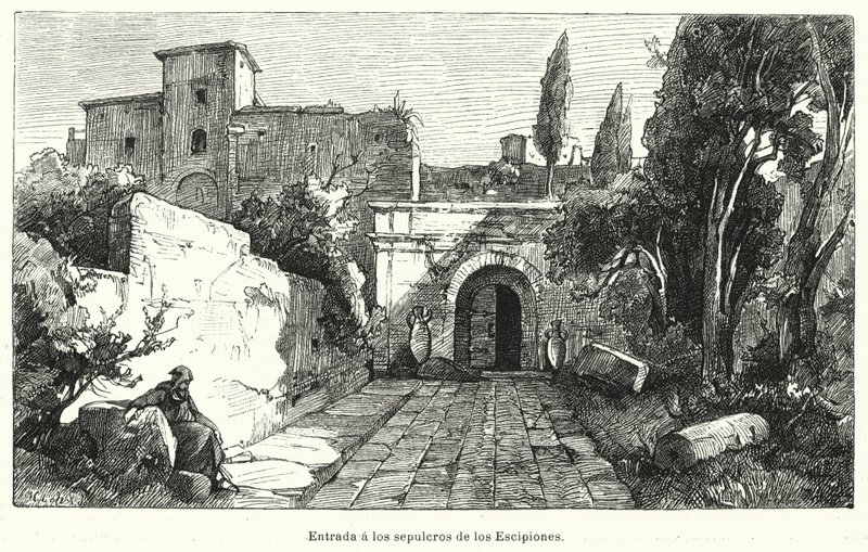 Vchod do hrobky Scipios, Řím (litho) od German School
